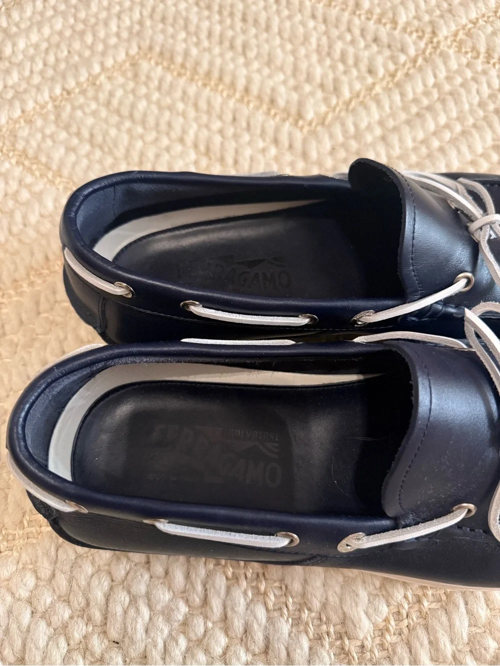 Ferragamo boat shoes navy blue